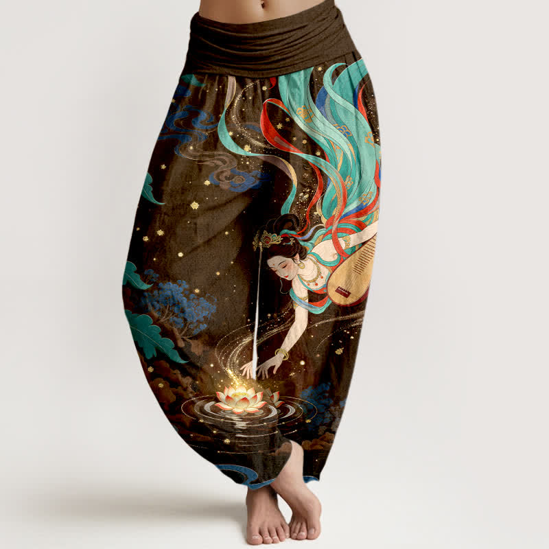 Buddha Stones Cotton Celestial Musician Lotus Pattern Women's Elastic Waist Harem Pants - SaddleBrown - US16，UK/AU20，EU48 (3XL) - image 8