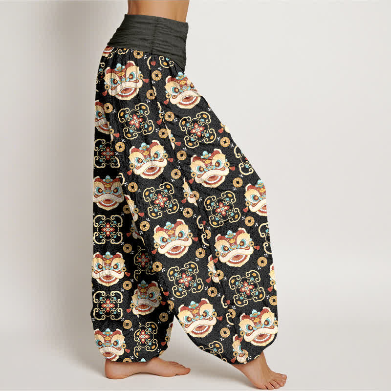 Buddha Stones Cotton Tribal Lion Mask Pattern Women's Elastic Waist Harem Pants - image 1