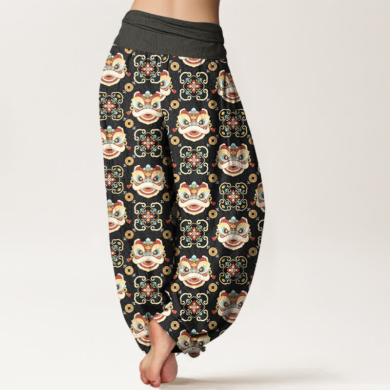 Buddha Stones Cotton Tribal Lion Mask Pattern Women's Elastic Waist Harem Pants - image 2