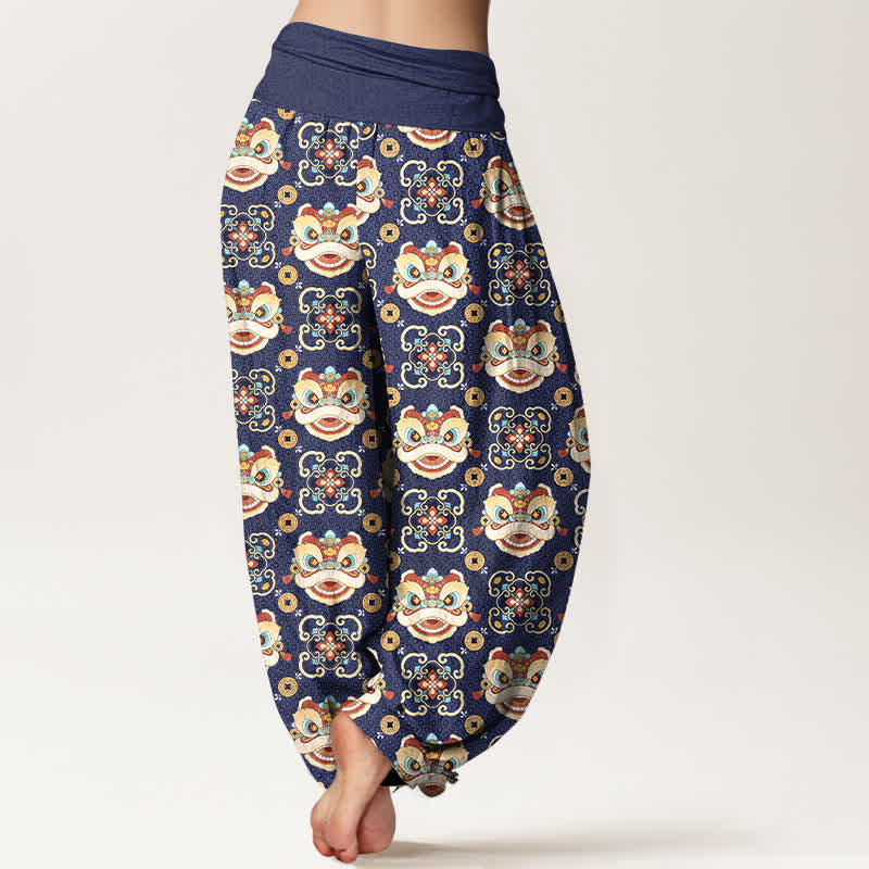 Buddha Stones Cotton Tribal Lion Mask Pattern Women's Elastic Waist Harem Pants - image 7