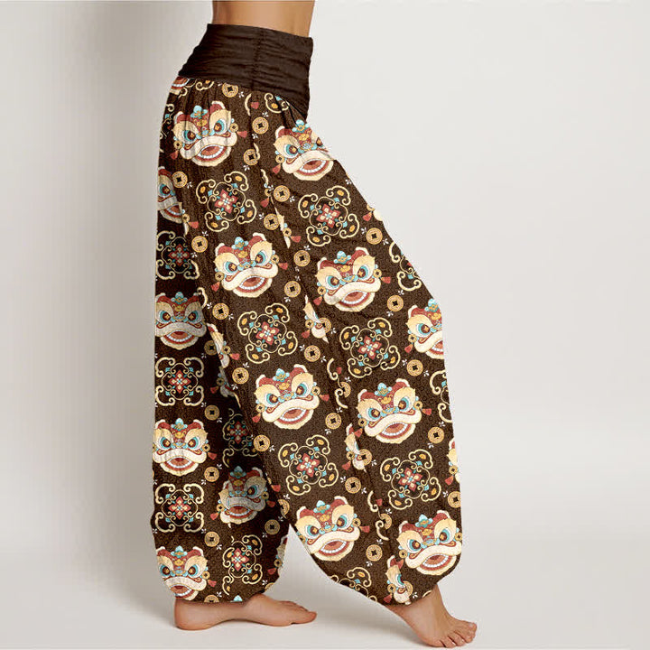 Buddha Stones Cotton Tribal Lion Mask Pattern Women's Elastic Waist Harem Pants - image 9