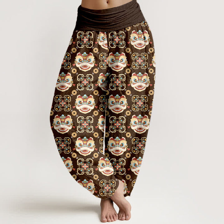 Buddha Stones Cotton Tribal Lion Mask Pattern Women's Elastic Waist Harem Pants - SaddleBrown - US16，UK/AU20，EU48 (3XL) - image 8