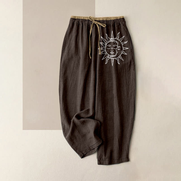 Buddha Stones Pure Cotton Celestial Sun Pattern Women's Elastic Waist Pants With Pockets - SaddleBrown - US16，UK/AU20，EU48 (3XL) - image 4