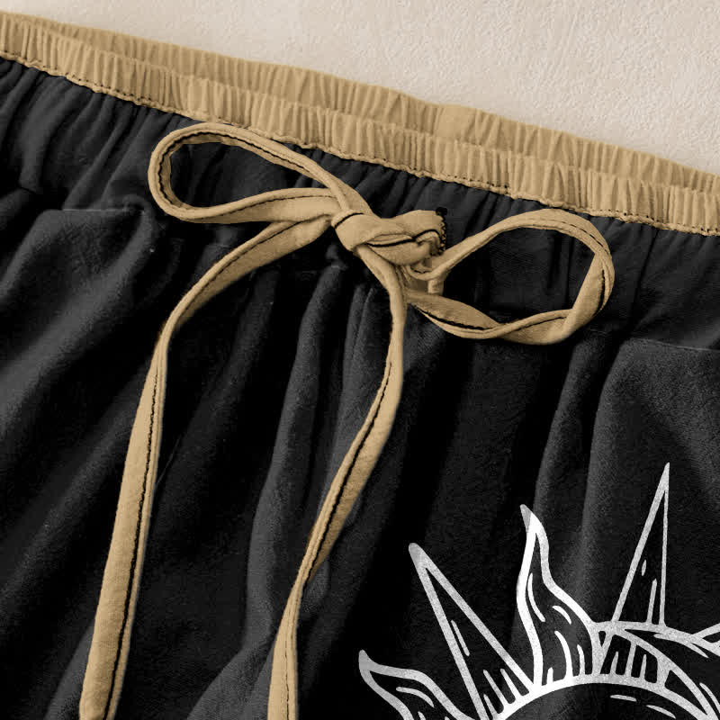 Buddha Stones Pure Cotton Celestial Sun Pattern Women's Elastic Waist Pants With Pockets - image 1