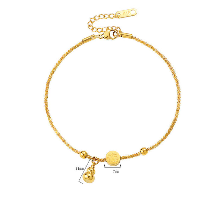 Buddha Stones Titanium Steel Fu Character Luck Gourd Happiness Anklet - image 3