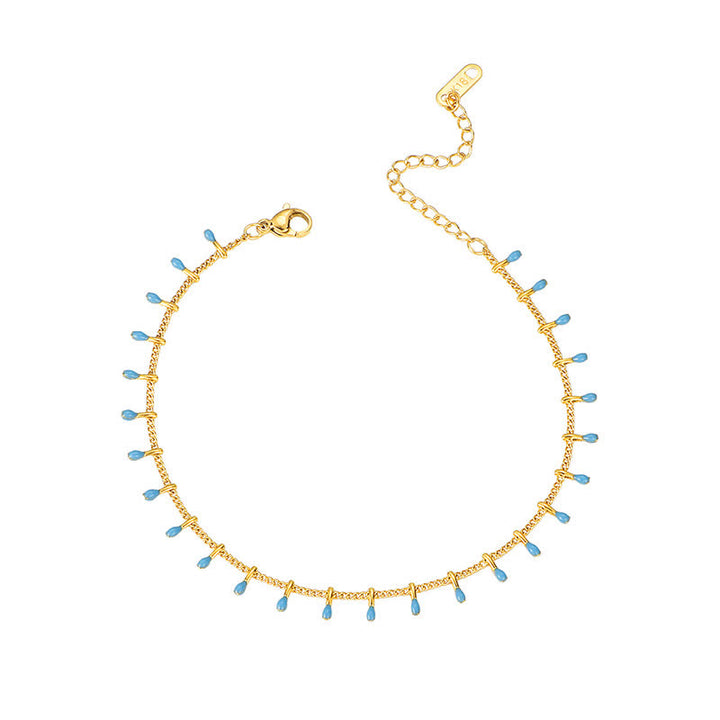 Buddha Stones Titanium Steel Blue Colorful Teardrop Balance Anklet - image 4