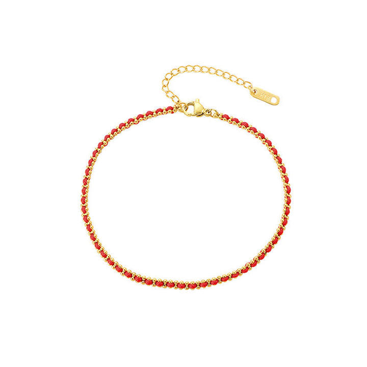 Buddha Stones Titanium Steel Red String Strengthen Braided Anklet - image 4