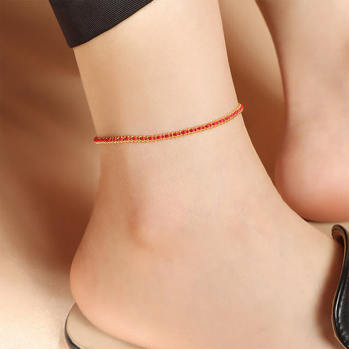 Buddha Stones Titanium Steel Red String Strengthen Braided Anklet - Red String(Protection ♥ Luck) - image 0