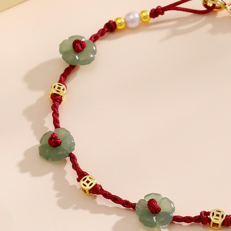 Buddha Stones Hand-Woven Red String Protection Floral Charm Anklet - image 9