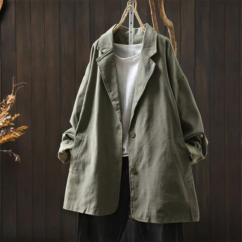 Buddha Stones Spring Fall Buttons Lapel Collar Long Sleeve Mid-length Women's Jacket With Pockets - DarkSeaGreen - US4-8/10，UK/AU8-12/14，EU36-40/42 (F) - image 18