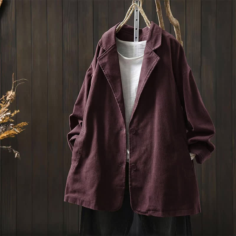 Buddha Stones Spring Fall Buttons Lapel Collar Long Sleeve Mid-length Women's Jacket With Pockets - MediumVioletRed - US4-8/10，UK/AU8-12/14，EU36-40/42 (F) - image 16
