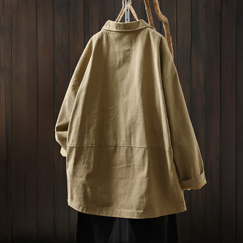 Buddha Stones Spring Fall Buttons Lapel Collar Long Sleeve Mid-length Women's Jacket With Pockets - image 2