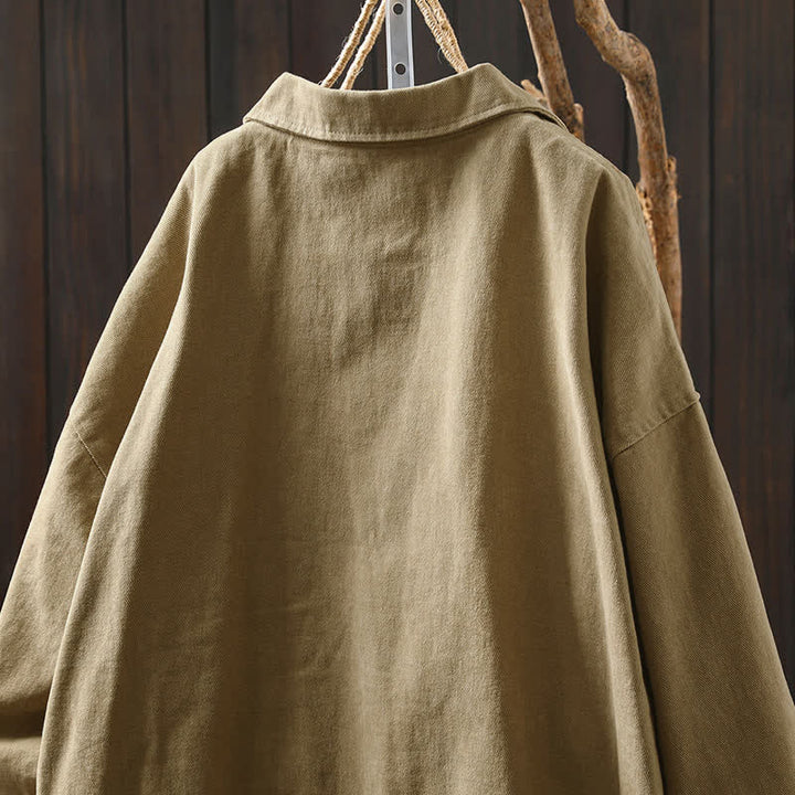 Buddha Stones Spring Fall Buttons Lapel Collar Long Sleeve Mid-length Women's Jacket With Pockets - image 4
