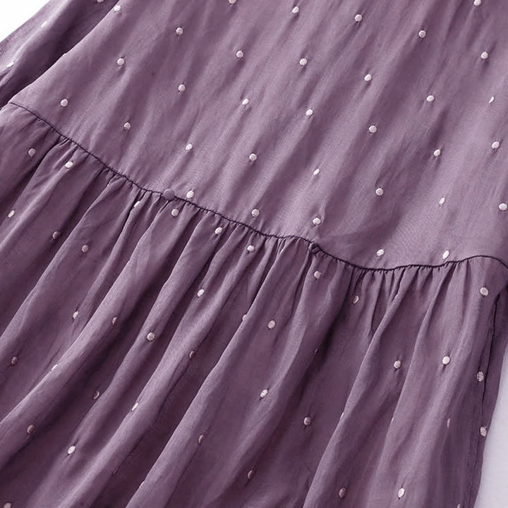 Buddha Stones Back Button Dot Pattern Half Sleeve Polyester Midi Dress With Pockets - image 2