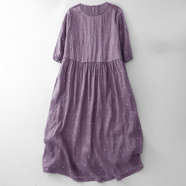 Buddha Stones Back Button Dot Pattern Half Sleeve Polyester Midi Dress With Pockets - Plum - US12，UK/AU16，EU44 (2XL) - image 0