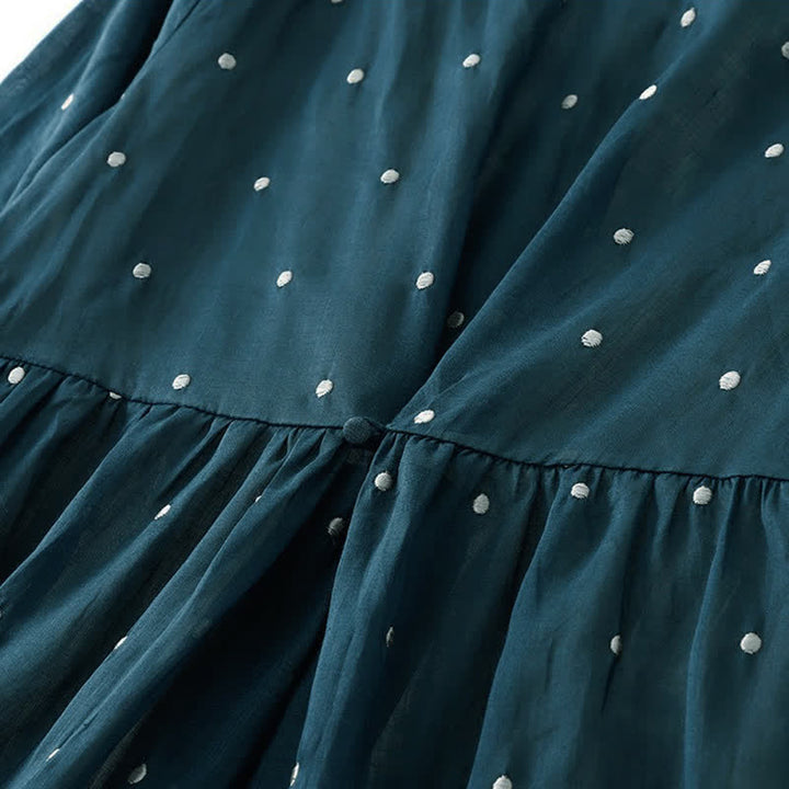 Buddha Stones Back Button Dot Pattern Half Sleeve Polyester Midi Dress With Pockets - image 4