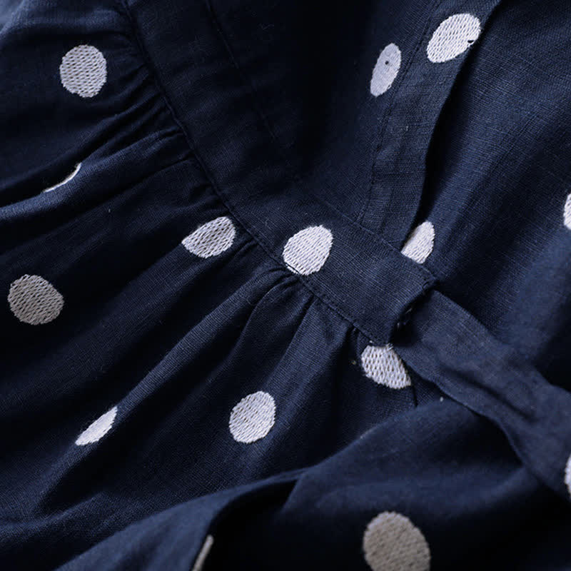 Buddha Stones Polka Dot V-Neck Lace-up Women's Midi Dress With Pockets - image 5