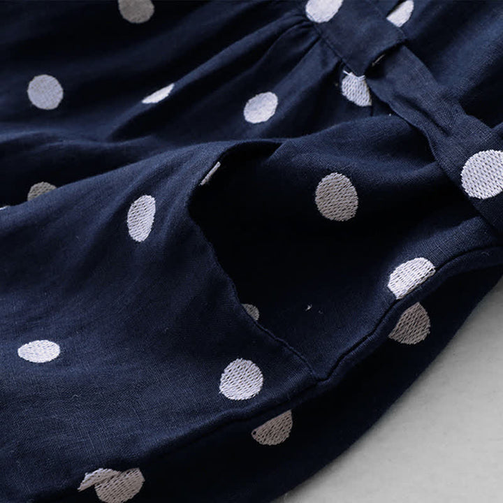 Buddha Stones Polka Dot V-Neck Lace-up Women's Midi Dress With Pockets - image 6