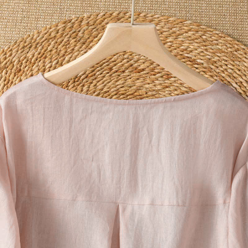 Buddha Stones Summer Casual Elegant Embroidery White Floral Crew Neck Women's Long Sleeve T-Shirt - image 3