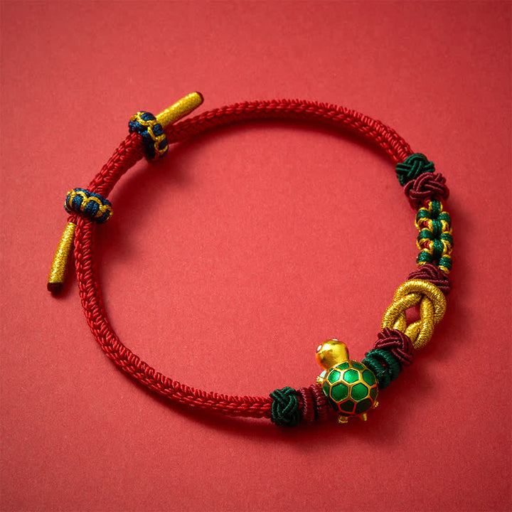 Buddha Stones Hand-Woven Copper Turtle Red String Protection Bracelet - image 1
