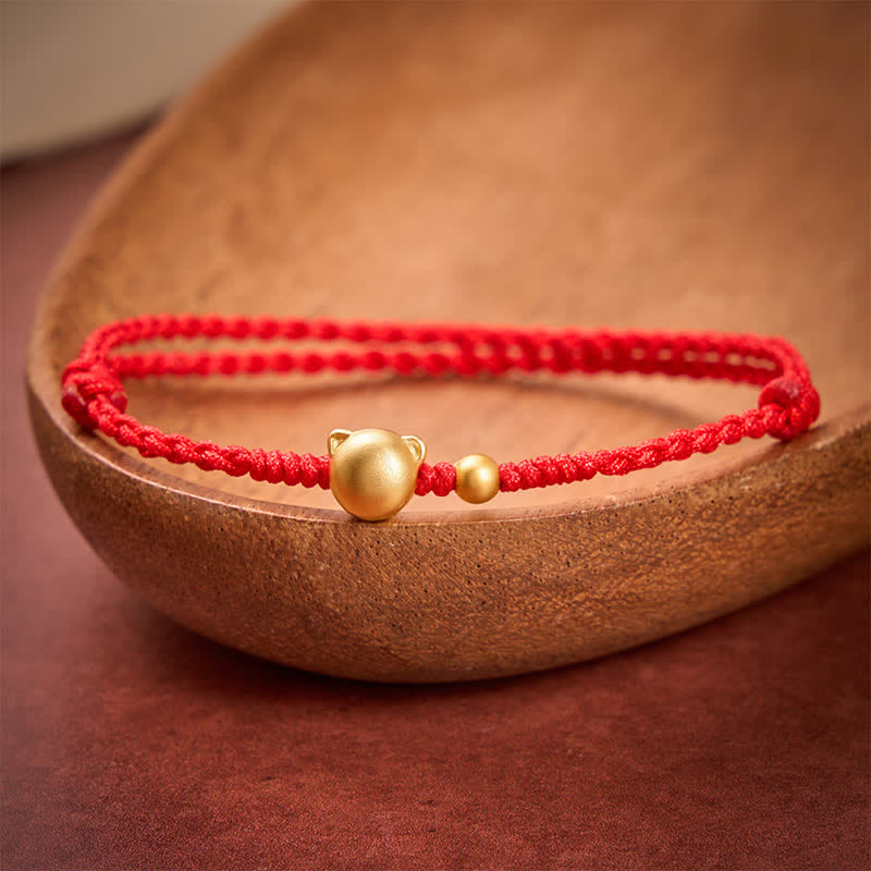 Buddha Stones Red String Copper Cat Head Protection Bracelet - image 2