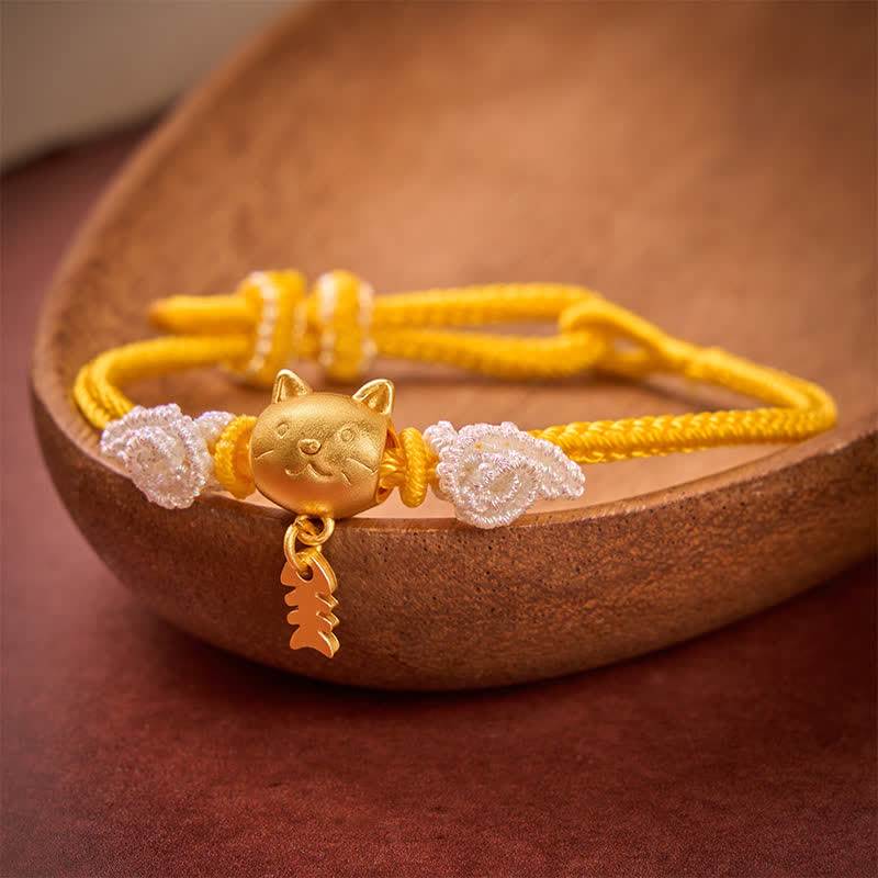 Buddha Stones Copper Cat Fish Yellow String Wealth Bracelet - image 1
