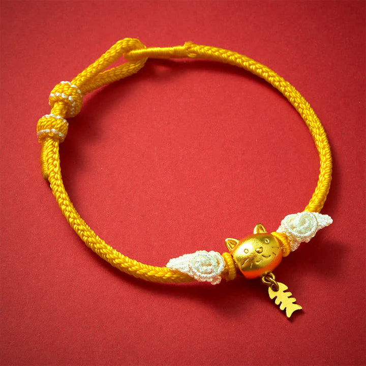 Buddha Stones Copper Cat Fish Yellow String Wealth Bracelet - Copper(Wealth ♥ Luck) - image 0