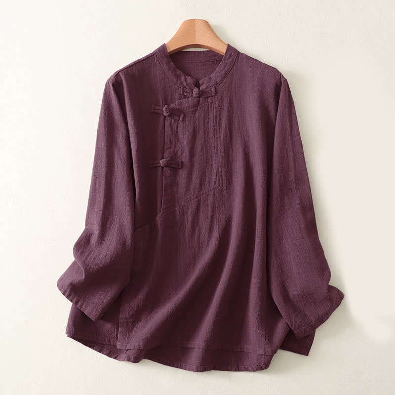 Buddha Stones Casual Plain Frog-buttons Women's Long Sleeve Shirt - Purple - US8-10，UK/AU12-14，EU40-42 (2XL) - image 1