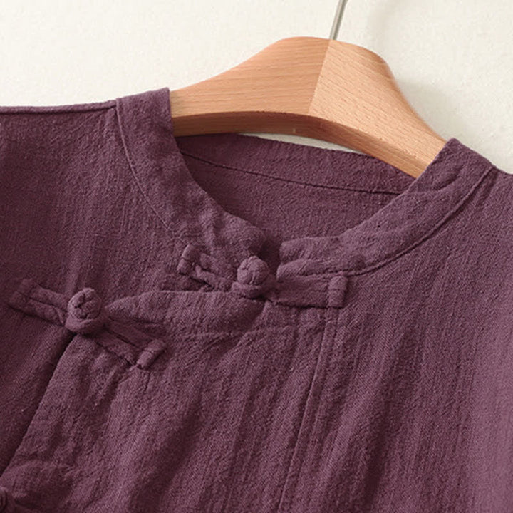 Buddha Stones Casual Plain Frog-buttons Women's Long Sleeve Shirt - image 2