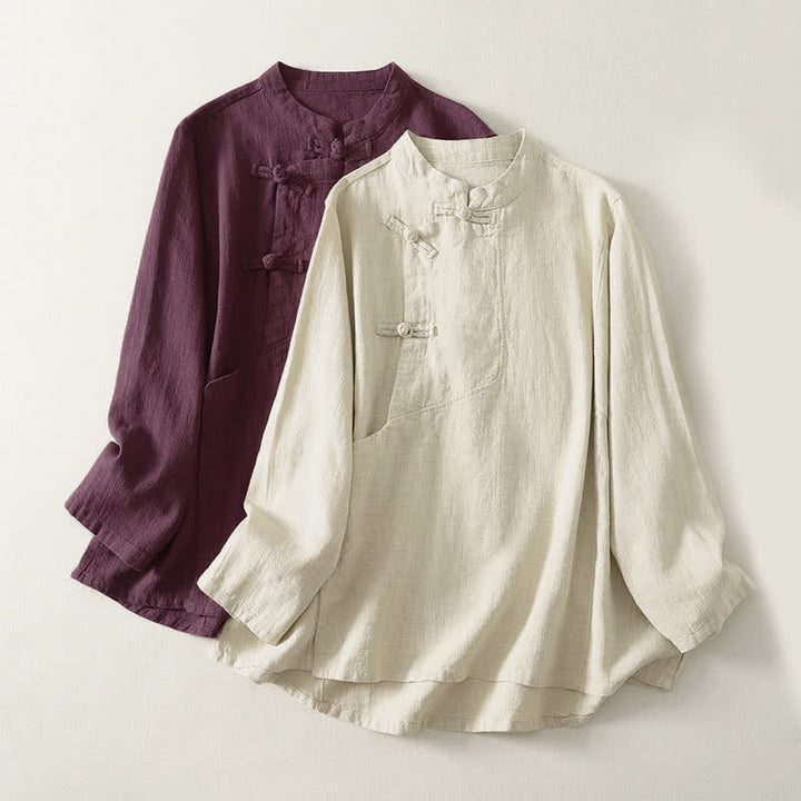 Buddha Stones Casual Plain Frog-buttons Women's Long Sleeve Shirt - image 0