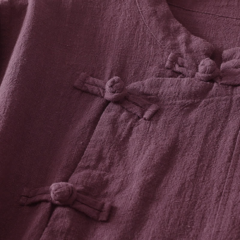 Buddha Stones Casual Plain Frog-buttons Women's Long Sleeve Shirt - image 3