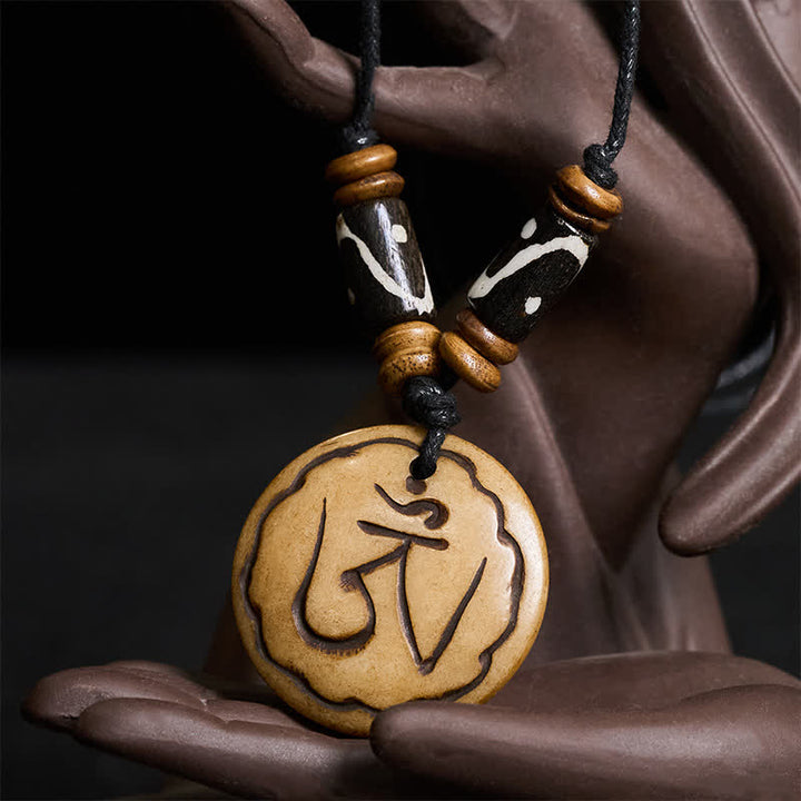 Buddha Stones Bone Bead OM Hand Carved Tibetan Pendant Compassion Necklace - image 3