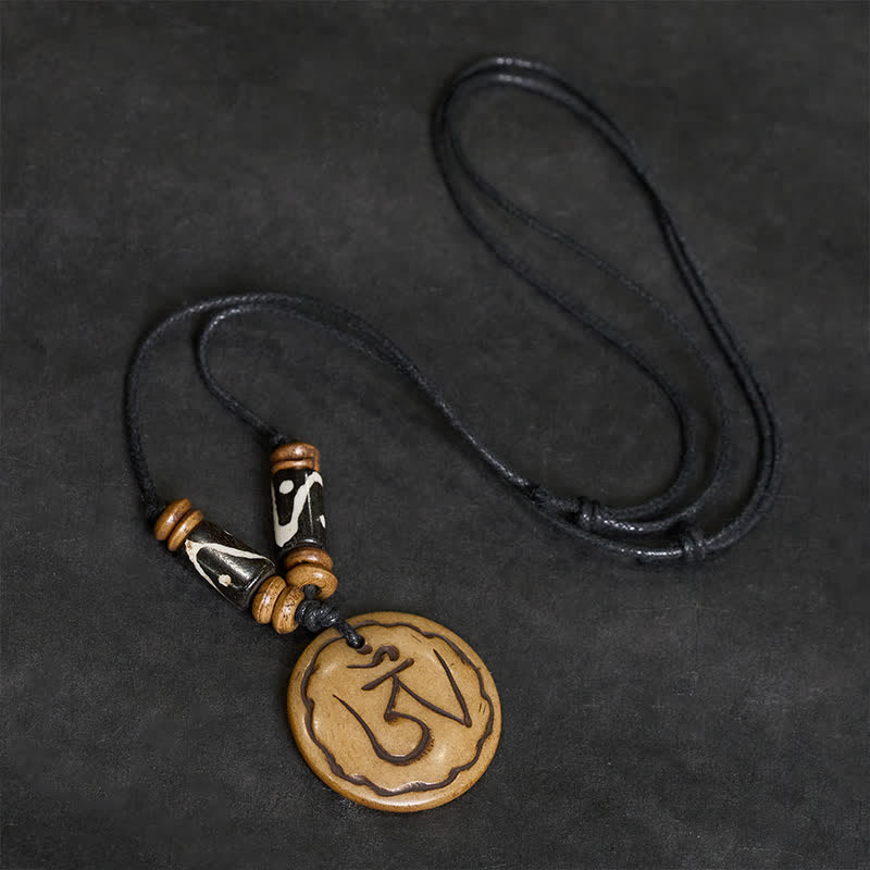 Buddha Stones Bone Bead OM Hand Carved Tibetan Pendant Compassion Necklace - image 2