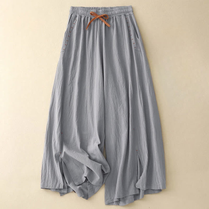 Buddha Stones Casual Simple Design Drawstring Split Women's Wide Leg Pants With Pockets - LightSlateGray - US8-10，UK/AU12-14，EU40-42 (2XL) - image 15