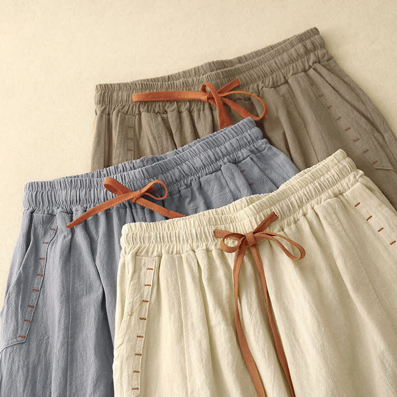 Buddha Stones Casual Simple Design Drawstring Split Women's Wide Leg Pants With Pockets - image 21