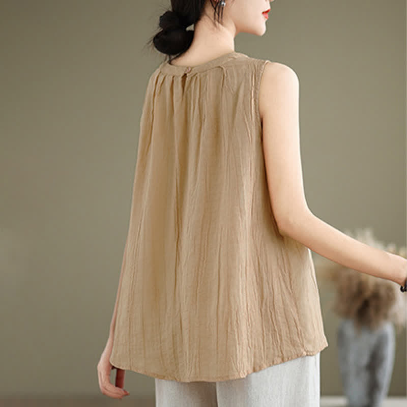 Buddha Stones Summer Wrinkles Simple Design Crew Neck Women's Sleeveless Vest Waistcoat - image 30