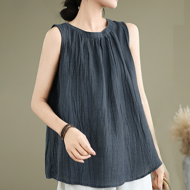 Buddha Stones Summer Wrinkles Simple Design Crew Neck Women's Sleeveless Vest Waistcoat - image 16