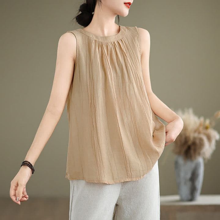 Buddha Stones Summer Wrinkles Simple Design Crew Neck Women's Sleeveless Vest Waistcoat - image 27