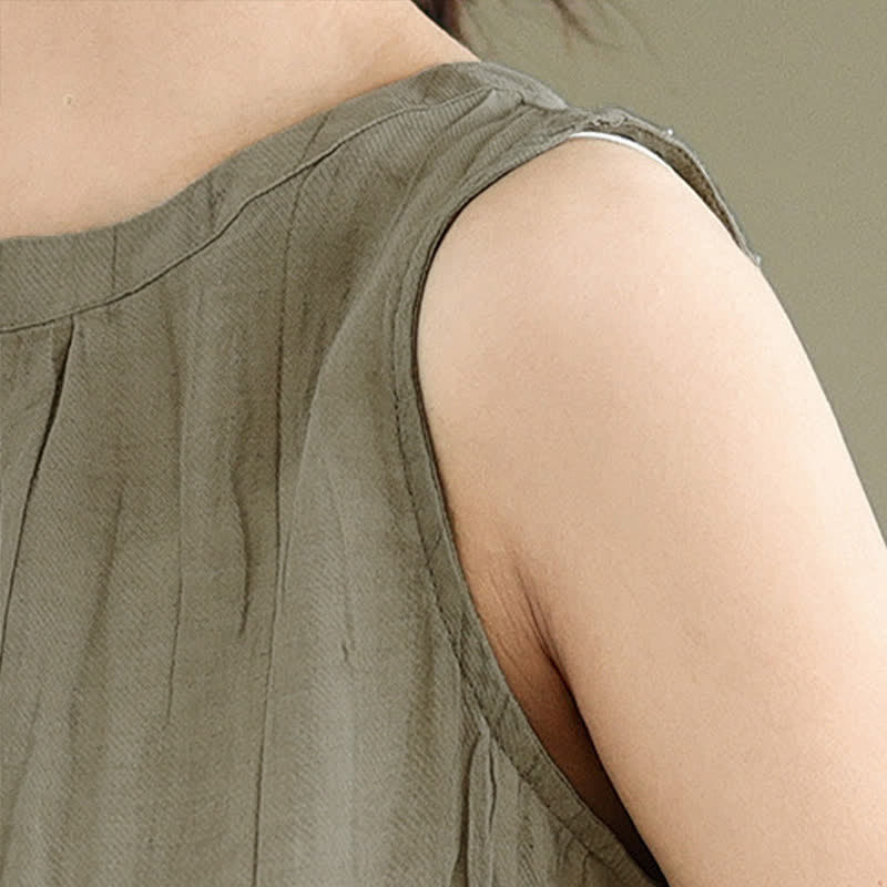 Buddha Stones Summer Wrinkles Simple Design Crew Neck Women's Sleeveless Vest Waistcoat - image 7