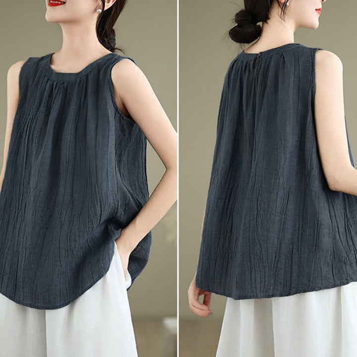 Buddha Stones Summer Wrinkles Simple Design Crew Neck Women's Sleeveless Vest Waistcoat - image 19