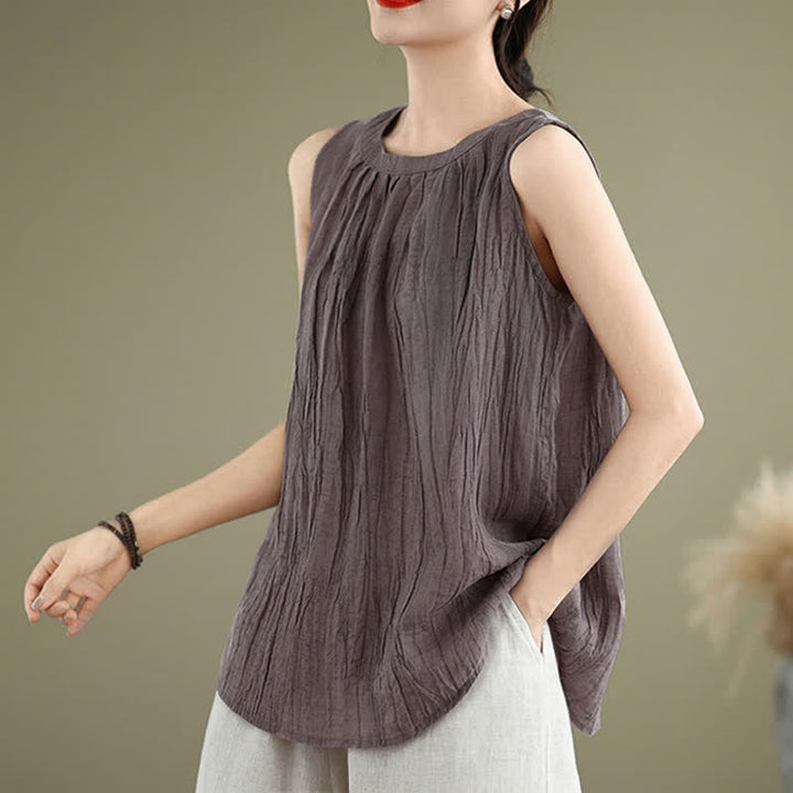 Buddha Stones Summer Wrinkles Simple Design Crew Neck Women's Sleeveless Vest Waistcoat - image 21