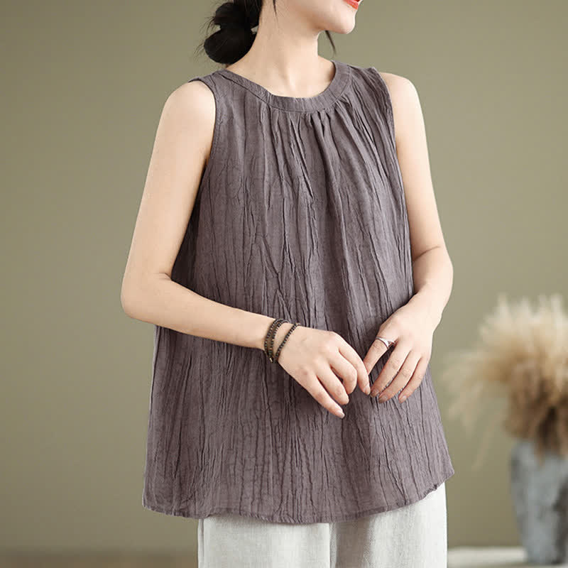 Buddha Stones Summer Wrinkles Simple Design Crew Neck Women's Sleeveless Vest Waistcoat - image 25