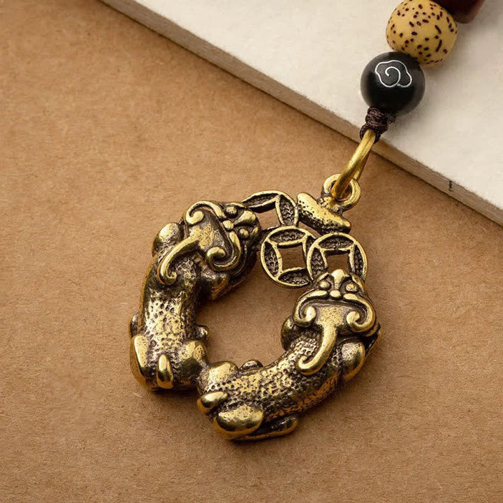 Buddha Stones Vintage Double Pi Xiu Chinese Coin Wealth Brass Keychains - image 2