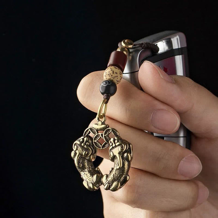 Buddha Stones Vintage Double Pi Xiu Chinese Coin Wealth Brass Keychains - image 3