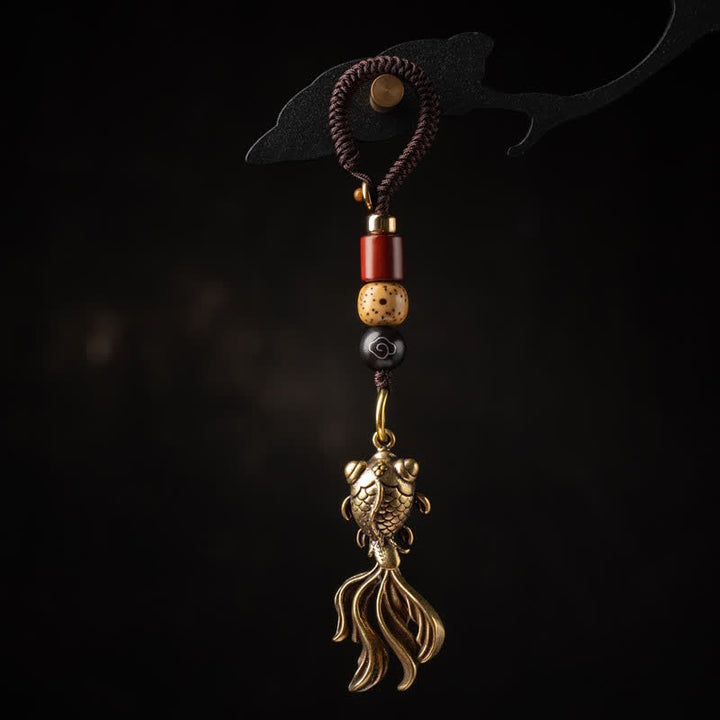 Buddha Stones Brass Koi Fish Charm for Wealth Keychains - Koi Fish Keychains(Pendant Size: 33*22*0.8mm) - image 0