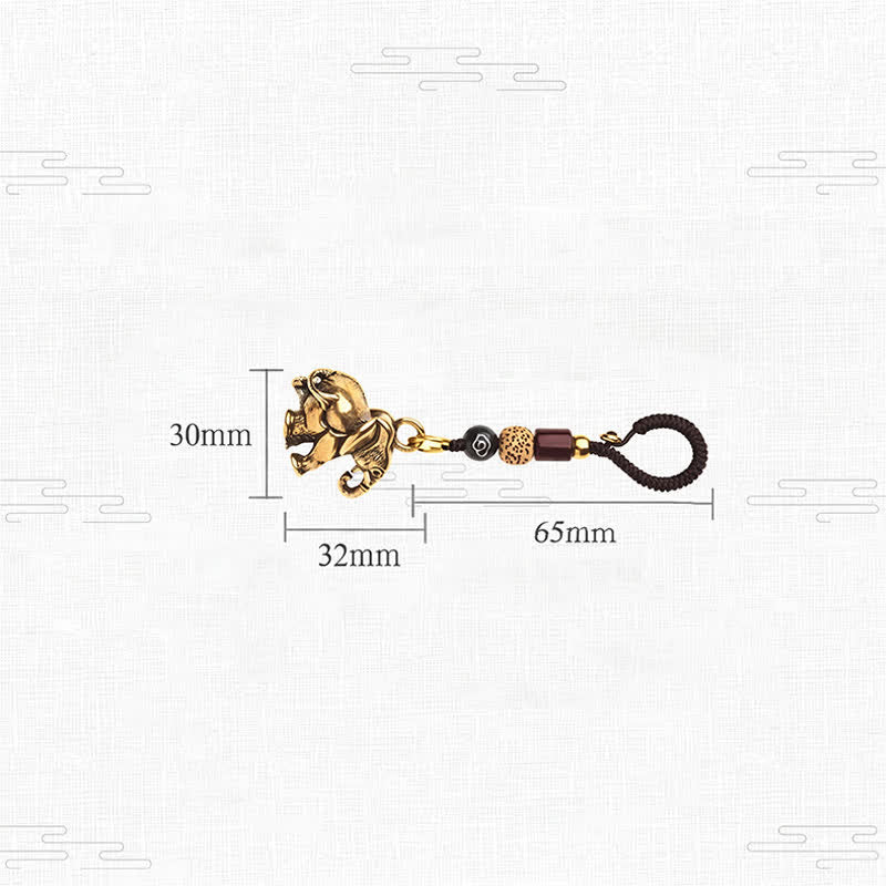 Buddha Stones Vintage Brass Elephant Five Emperor Coins Luck Keychains - image 10