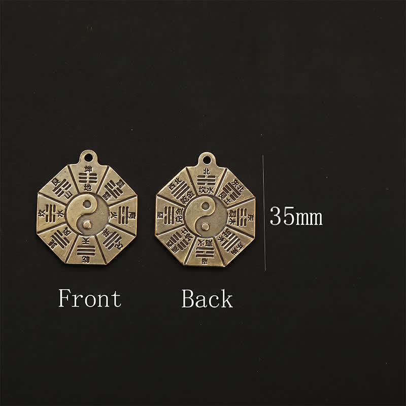 Buddha Stones Vintage Brass Bagua Pi Xiu Five Emperor Coins Pendant Protection Yin Yang Keychains - image 14