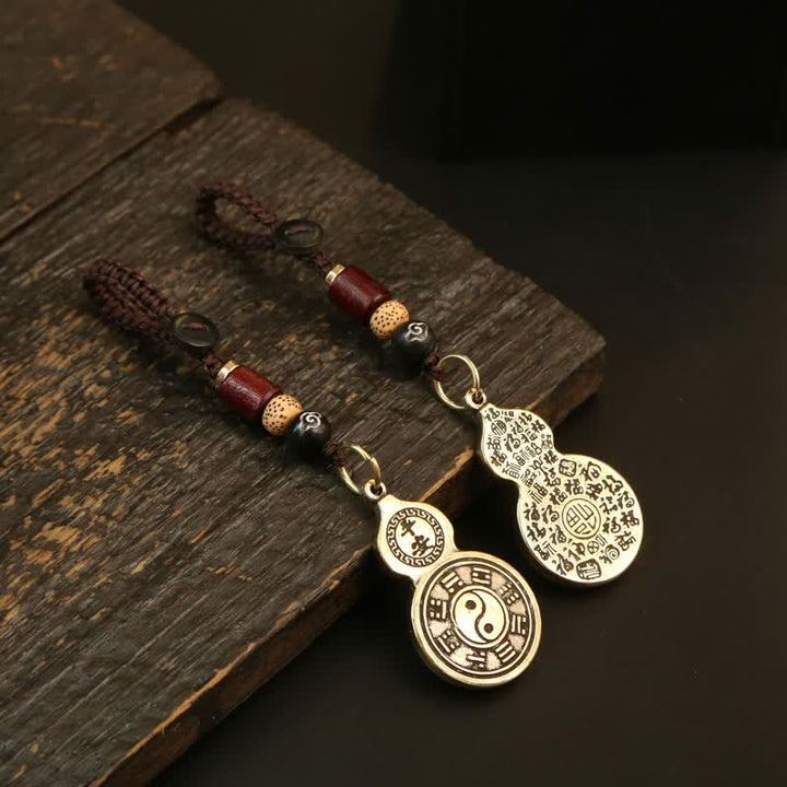 Buddha Stones Brass Bagua Gourd Pi Xiu Five Emperor Coins Pendant Protection Amulet Keychains - image 0