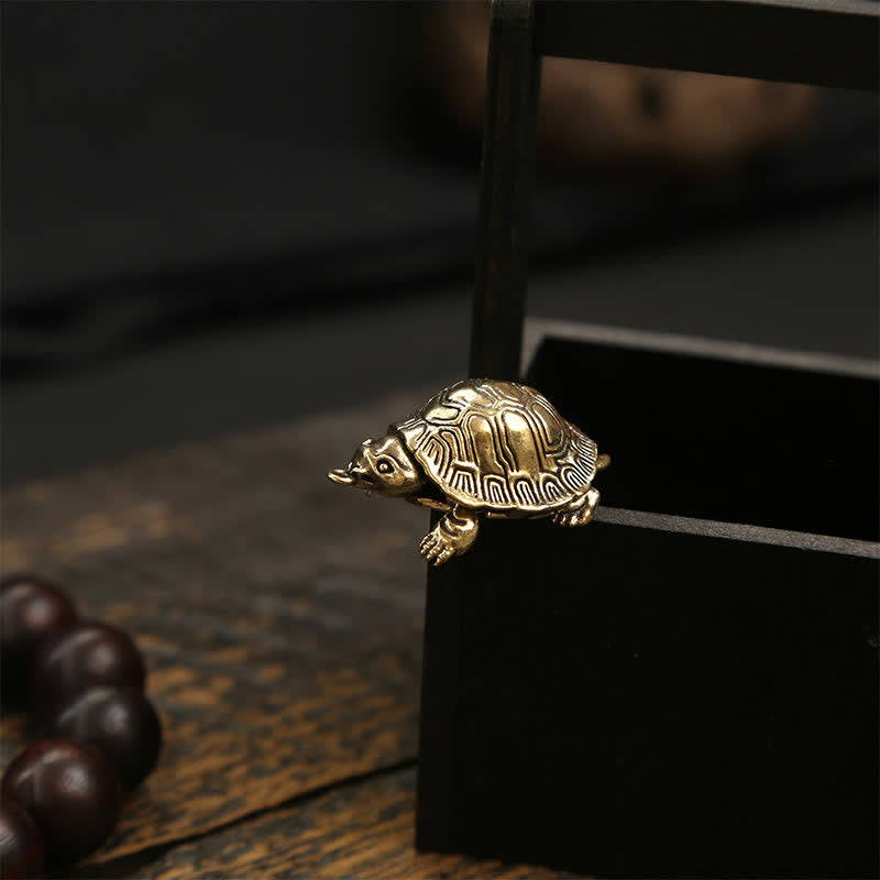Buddha Stones Articulated Brass Turtle Prosperity Charm Keychains - image 1