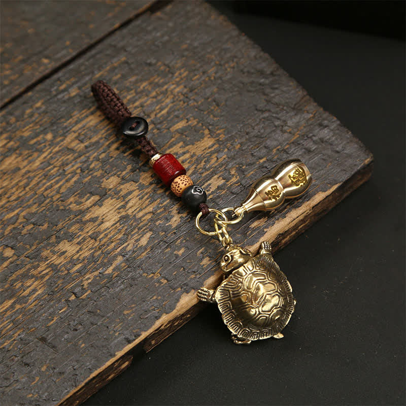 Buddha Stones Articulated Brass Turtle Prosperity Charm Keychains - Articulated Turtle With Gourd - image 3